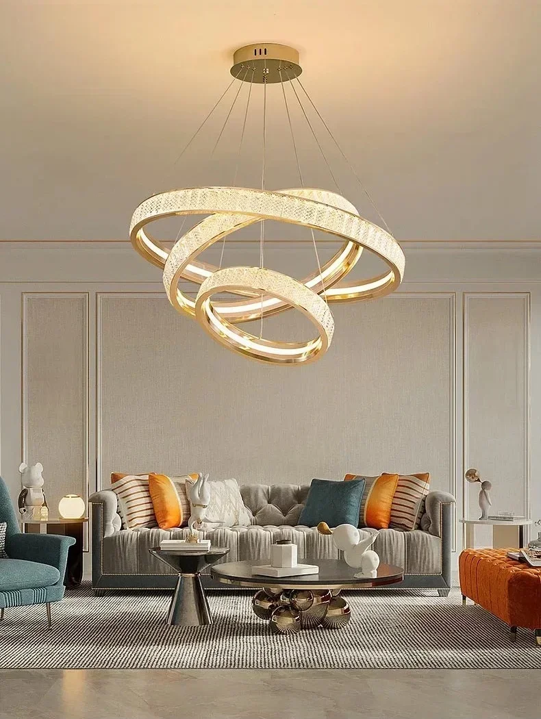 2024 Nordic Modern Ring Light Interior Decoration Living Room Luxury Crystal Pendant Lamps Golden Luster Led Ceiling Chandelier