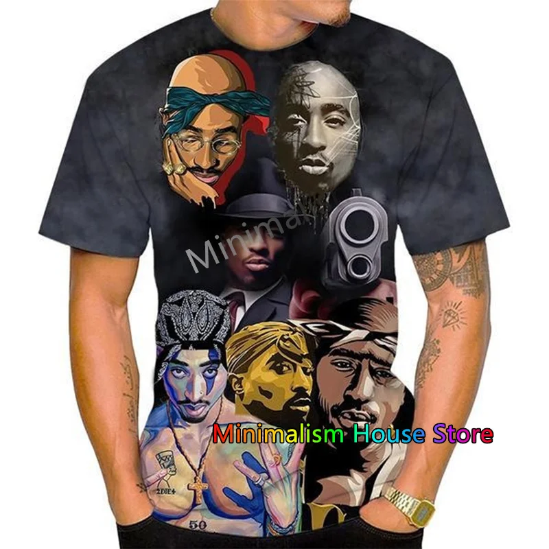 2024 New Men Fashion 3D Print Tupac T-shirt Summer Casual Personality Hip-hop Streetwear Cool T-shirt Men Clothing 2PAC T Shirt