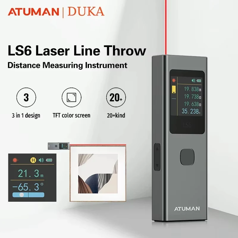 

Мини-лазерный дальномер DUKA ATuMan LS6 40м, измеритель расстояния и угла, портативный перезаряжаемый лазерный маркер