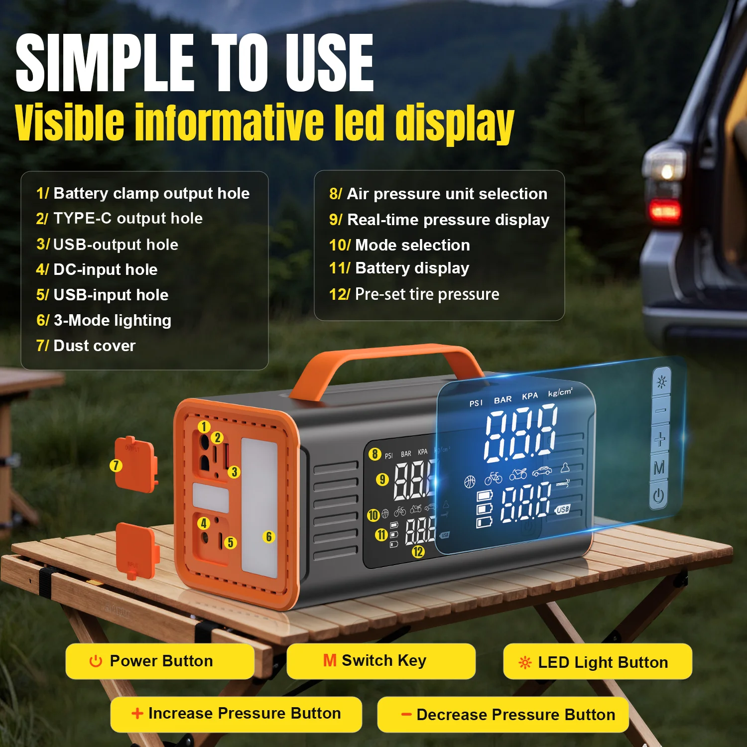 6 in 1 Car Jump Starter Battery Power Bank Portable Emergency Starter Booster 12V Auto Starting Device for Petrol Vehicle Start
