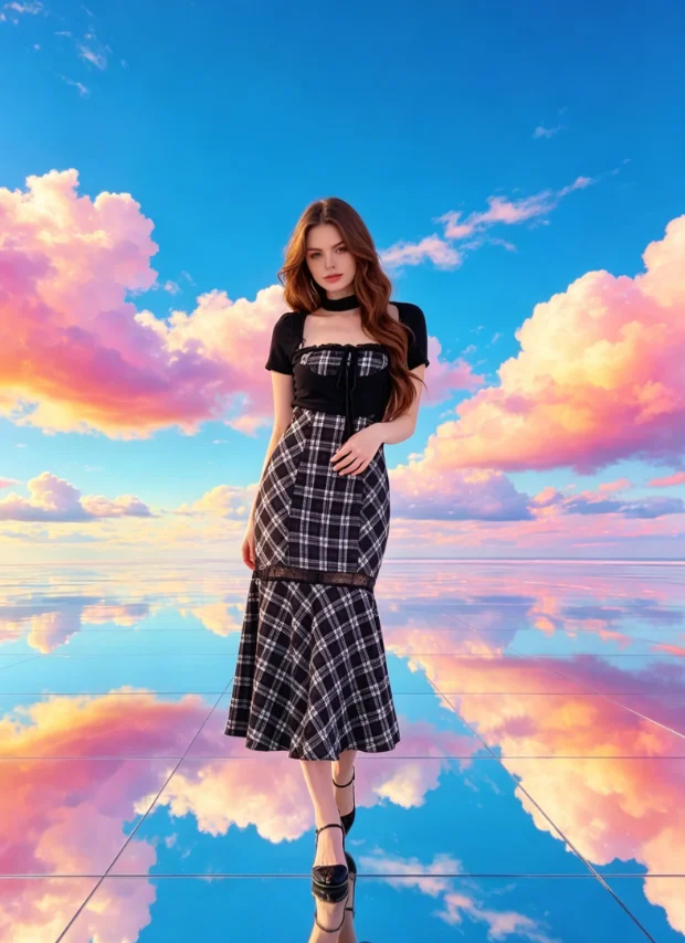 

Japanese Style 2026 New Sweet Girls Short-sleeve Cardigan and High Waist Slim-fit Plaid Maxi Spaghetti Strap Dress Two-piece Set