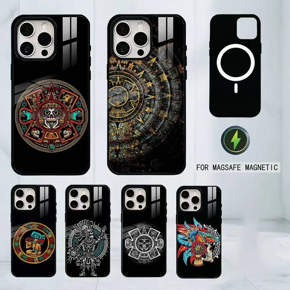 

Mayan Aztec Calendar Statue Phone Case For iPhone17,16,15,14,13,12,11 Plus,Pro Magnetic with Magsafe Wireless Charging