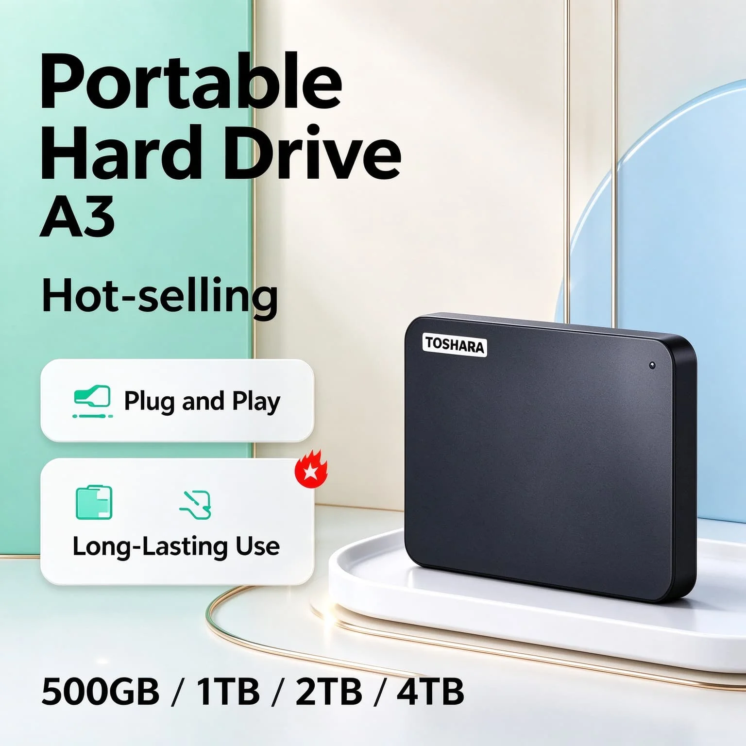 Gaming Storage Boost TOSHARA A3 Portable SSD 4TB 2TB 1TB 500GB Encrypted Backup Desktop Laptop Mac Drive Pro New