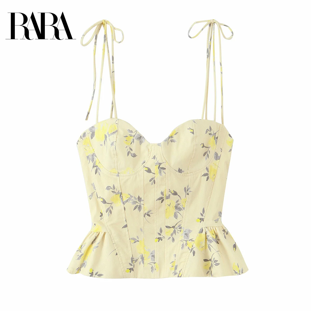 RARA2025 جديد الصيف المرأة عارضة الأزياء مزاجه سليم صالح تنوعا الحمالات زهرة طباعة قمم قصيرة