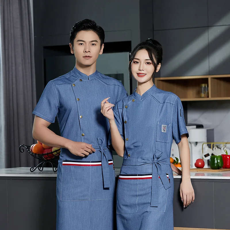 Overalls Short Men's Hotel Dining Teahouse Kitchen Half Sleeve Chef Uniform Summer Wear for Work