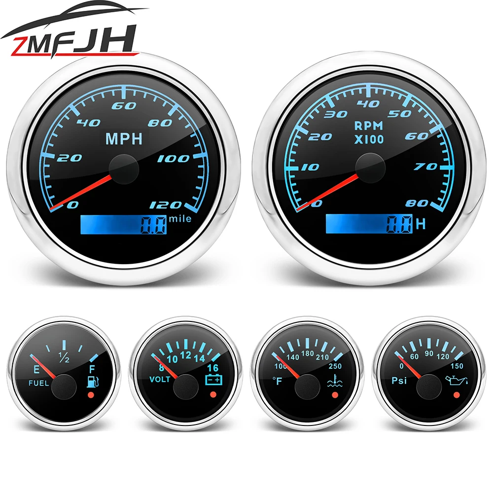 6 Gauge Set 120MHP Speedometer 8000RPM Tachometer Fuel Level Water Temp Oil Pressure Voltmeter For Marine Car Boat Customized