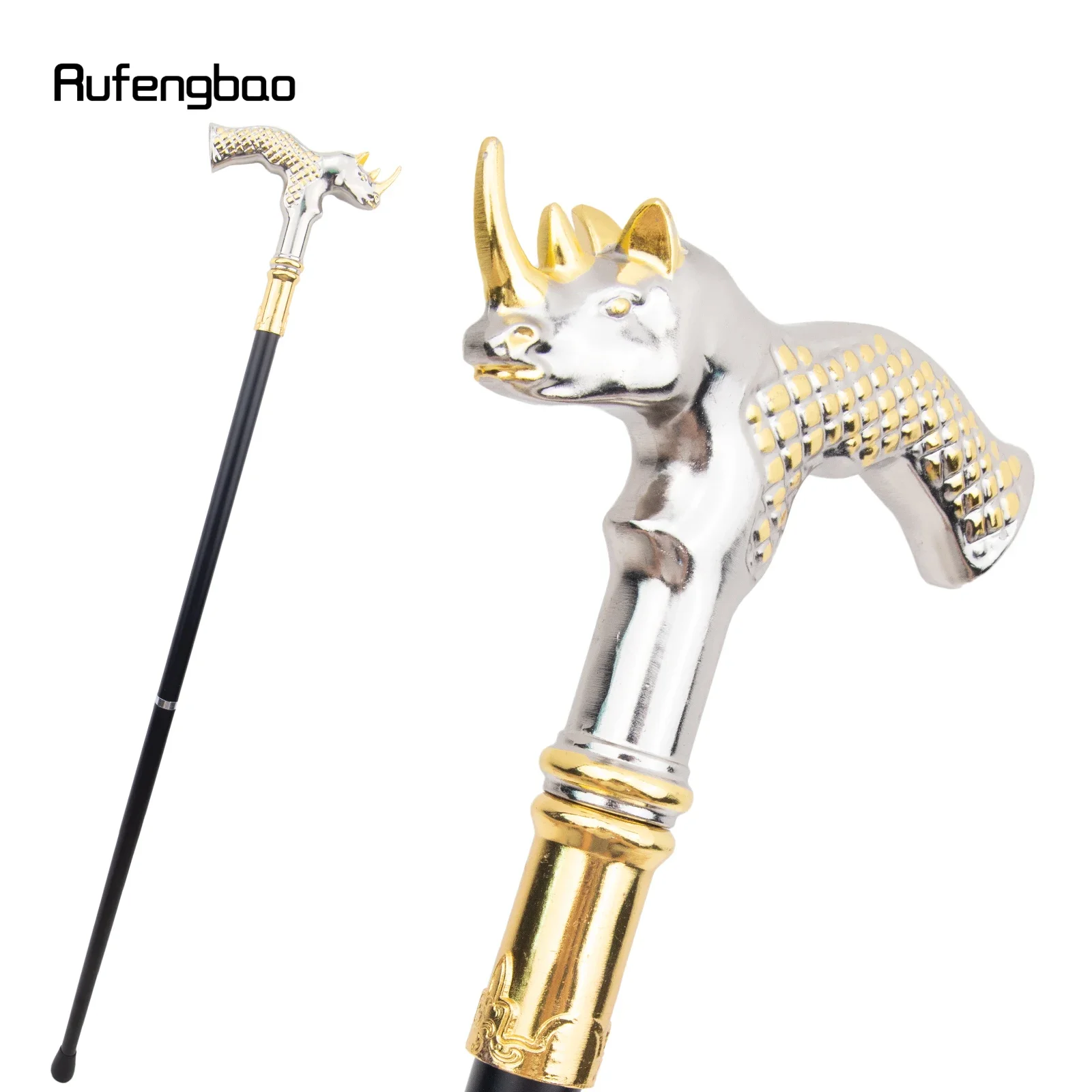 Golden White Rhinoceros Head Fashion Walking Stick Decorative Stick Cospaly Vintage Party Fashionable Walking Cane Crosier 91cm