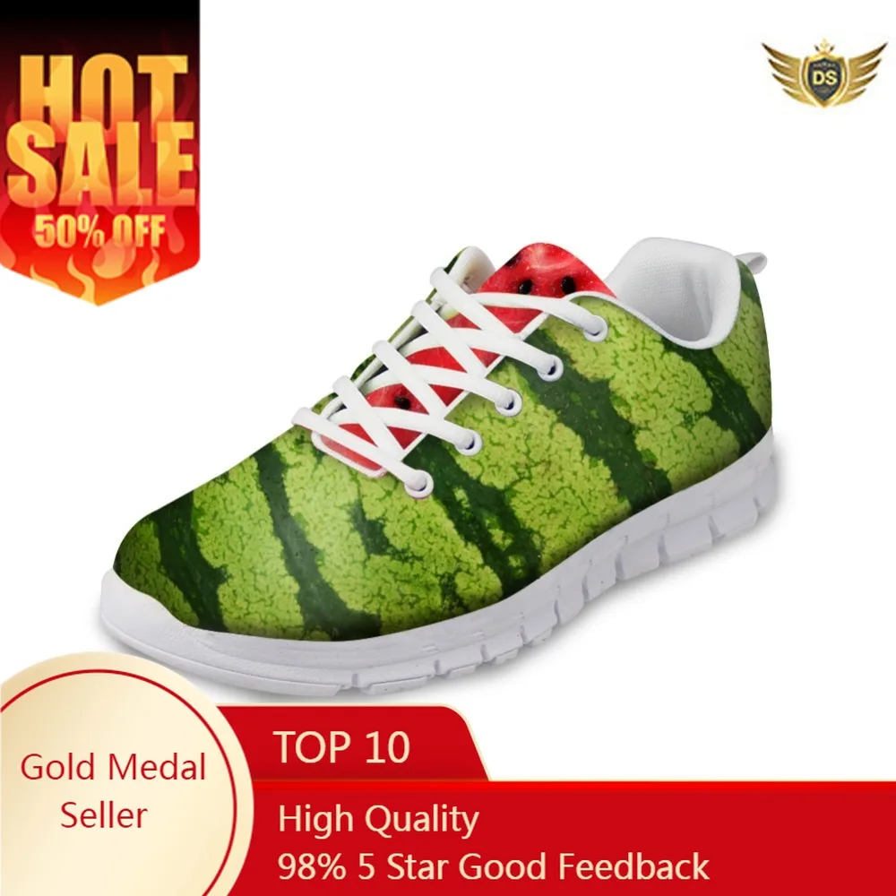 

Women Casual Flats Sneakers Vivid 3D Fruit Prints Female's Lace-up Shoes Leisure Low Style Footwear For Teens