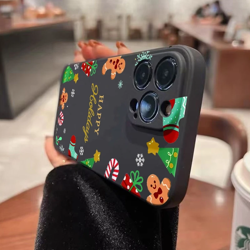เคสโทรศัพท์ลายกราฟิกมนุษย์ขนมปังขิงคริสต์มาส สำหรับ iPhone 11 12 13 14 15 16 17 Pro Max XS XR X 7 8 Plus 16E 17 Air Cover