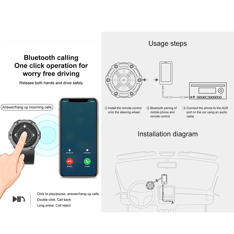 

NEW-Motorcycle Handlebar Media Controller Waterproof 5 Keys Car Steering Wheel Bluetooth Remote Button Control