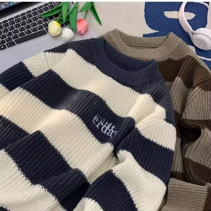 

Мужской свитер в полоску Blo, свободный крой, вязаный длинный свек, повседневный свитер, осень-зима, модный бренд, полиэстер F...