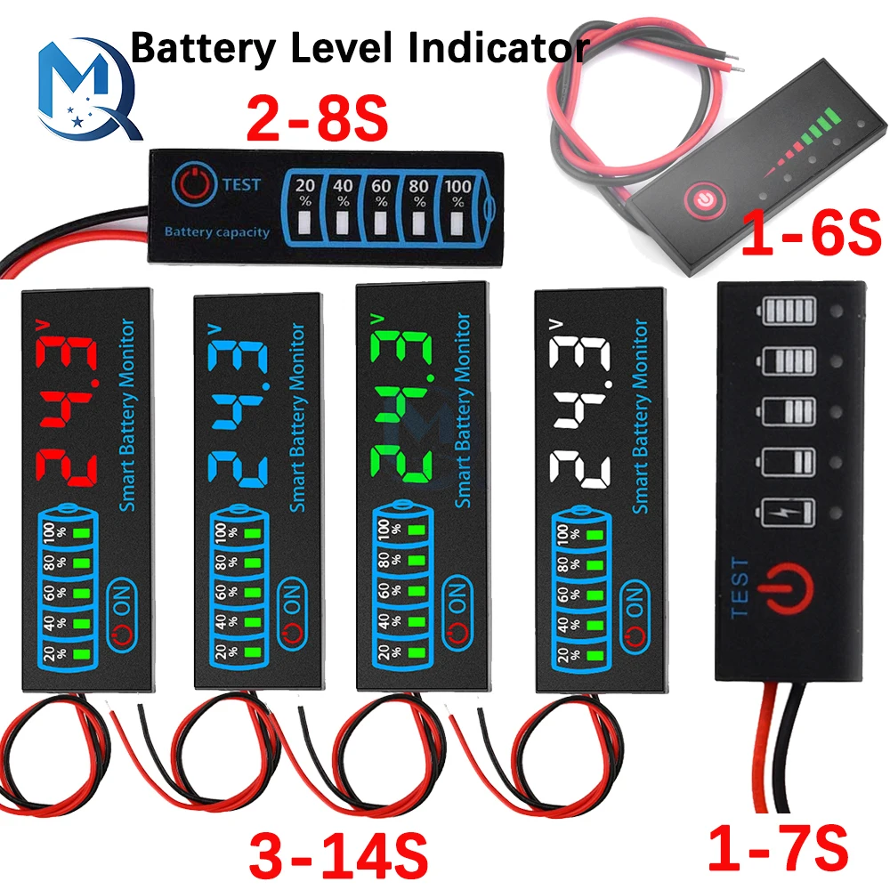 3-14S 1-7S 2-8S LED Battery Voltage Level Indicator Charge Acid/Lithium Universal 18650 Battery Charge Indicator Board DC 7-55V