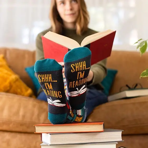 1 pair Funny Printed Crew Socks, Book Lover Gift, Reading Themed Socks
