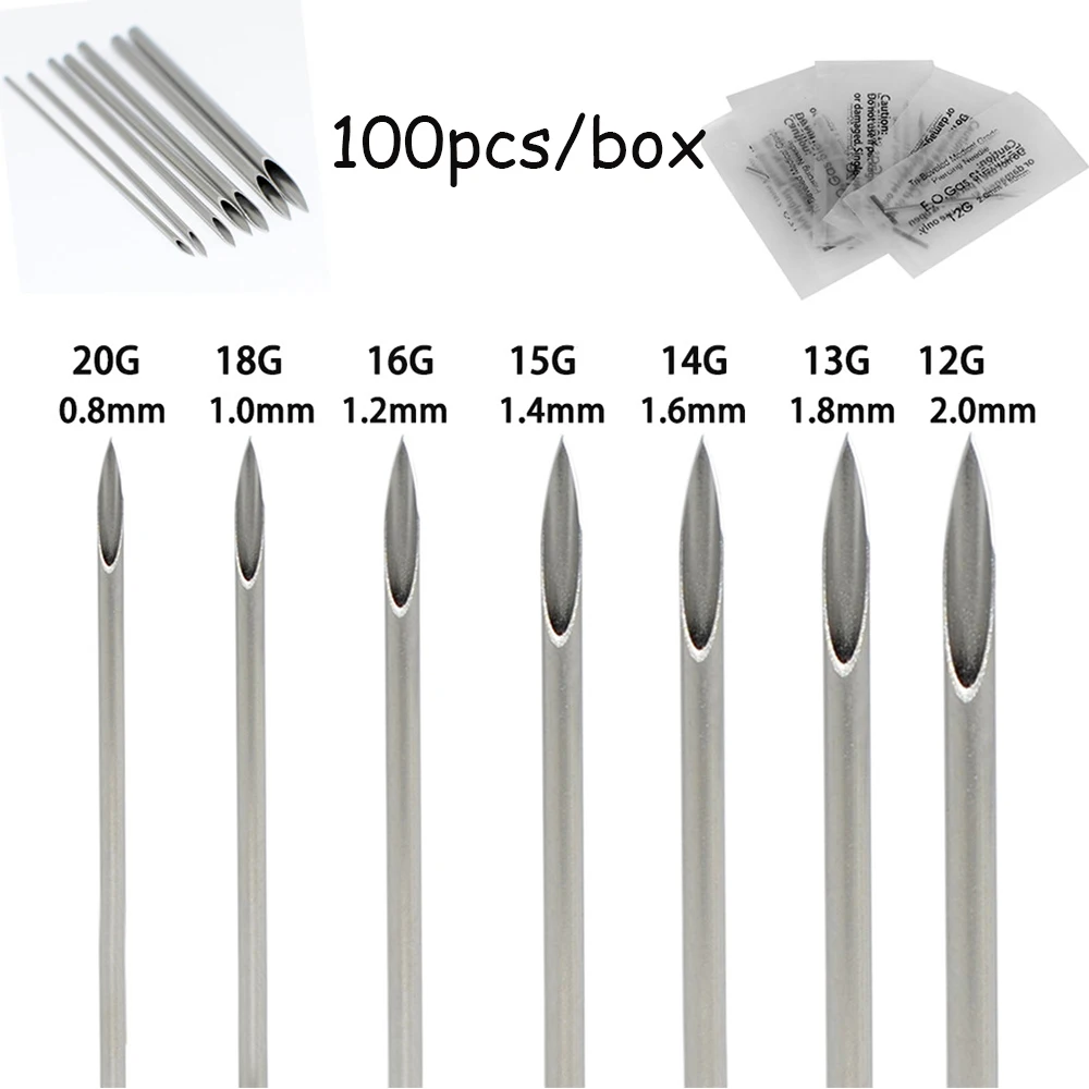 Aiguilles de perçage corporel Blue Genie 10/100 pièces 14G 16G 18G en acier inoxydable jetables pour oreille, nez, nombril, téton, lèvre