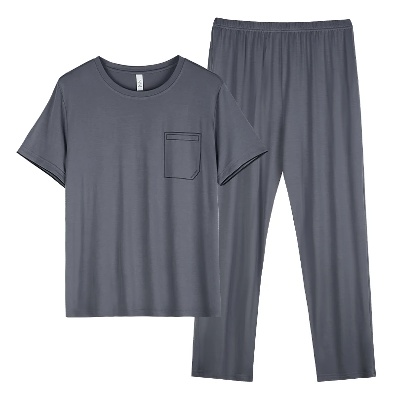 Men Pajamas Modal Round Neck Sleepwear Men Summer Home Clothes Big Yards M-3XL High Quality Young Male Grey Homewear Set