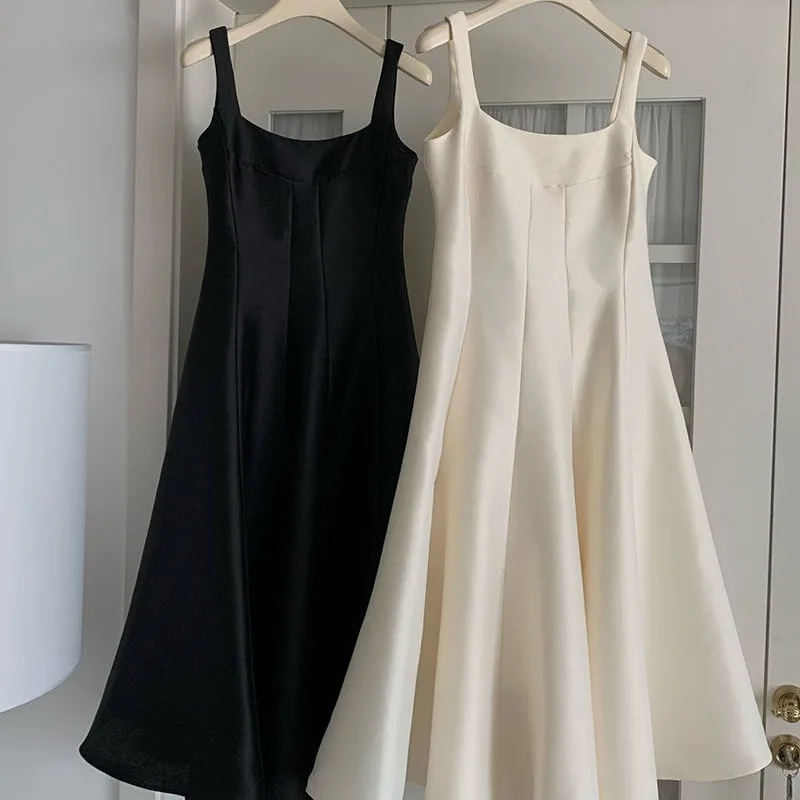 Summer Women French Vintage Maxi Halter Satins Dress Party Evening Old Money Prom Gown Elegant One-Piece Trendy Graduation New