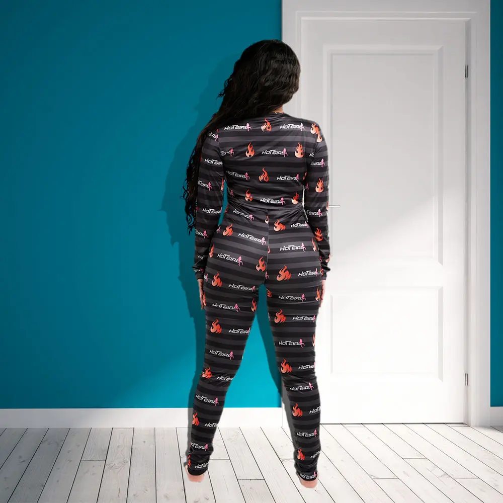 Onesie Vrouwen Mode Liefde Hart Print Button Vrouwen Jumpsuit Sexy V-hals Winter Lange Mouw Pijamas Valentijnsdag Gift Nachtkleding