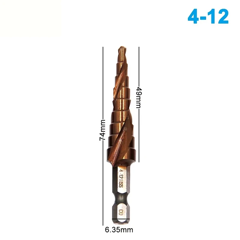 M35 Cobalt Containing Hexagonal Spiral Step Drill Stainless Steel Tapping 3-12/4-12mm Pagoda Drill Cutting Tool Drill Bit Tool