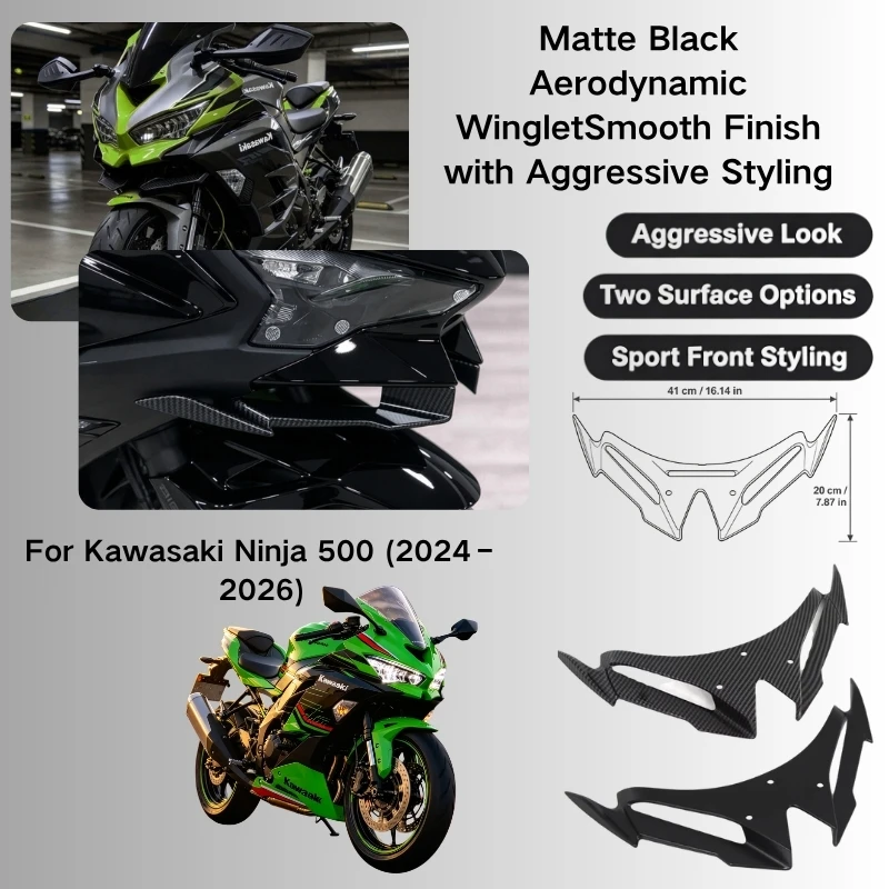 Motorcycle Front Fairing Winglets Premium ABS for Kawasaki Ninja 500 2024-2026 Aerodynamic Wing Deflector Sport Racing Protectiv