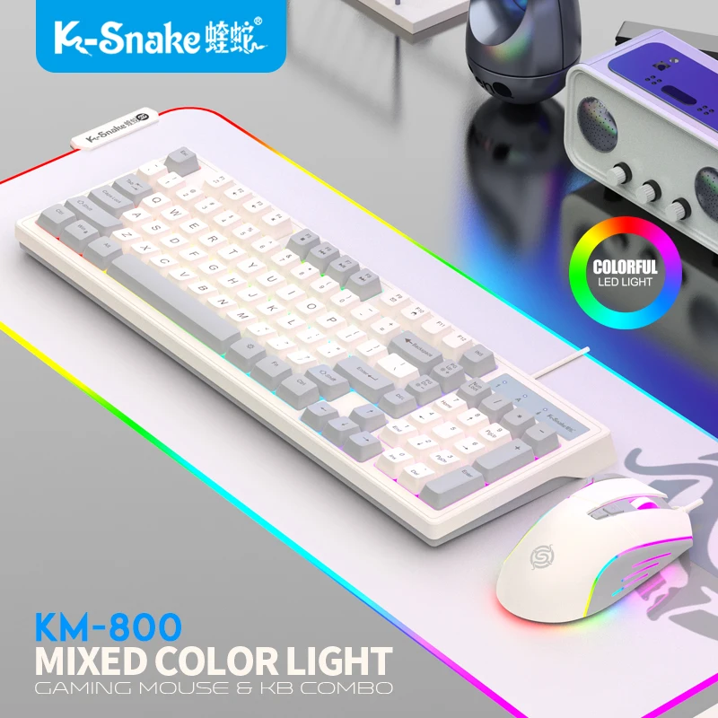 Combo de Teclado e Mouse Gamer KM‑800, 98 Teclas, Retroiluminação RGB LED, Teclado com Sensação Mecânica com Fio, Kit de Mouse para Desktop e Laptop