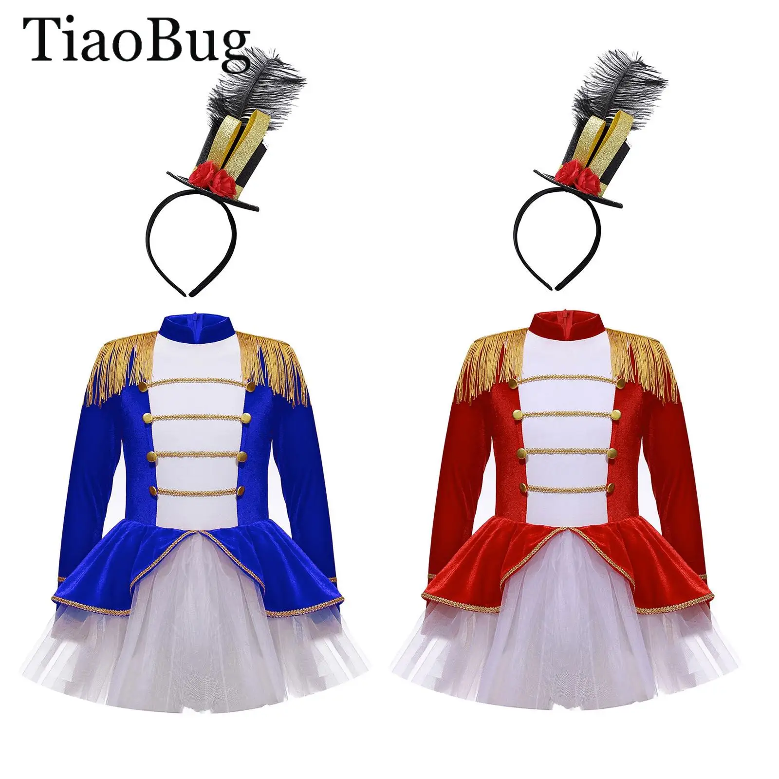 

Girls Circus Ringmaster Costume Long Sleeve Tassel Epaule Tutu Leotard Dress Xmas Party Halloween Drum Marching Band Performance