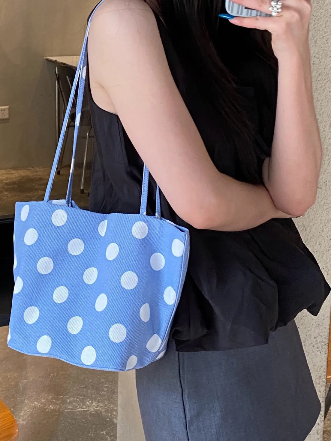 Korean Style Large Capacity Light Weight Casual Canvas Tote Bag Women's Handbag Single Shoulder Bag Market Basket Bag
