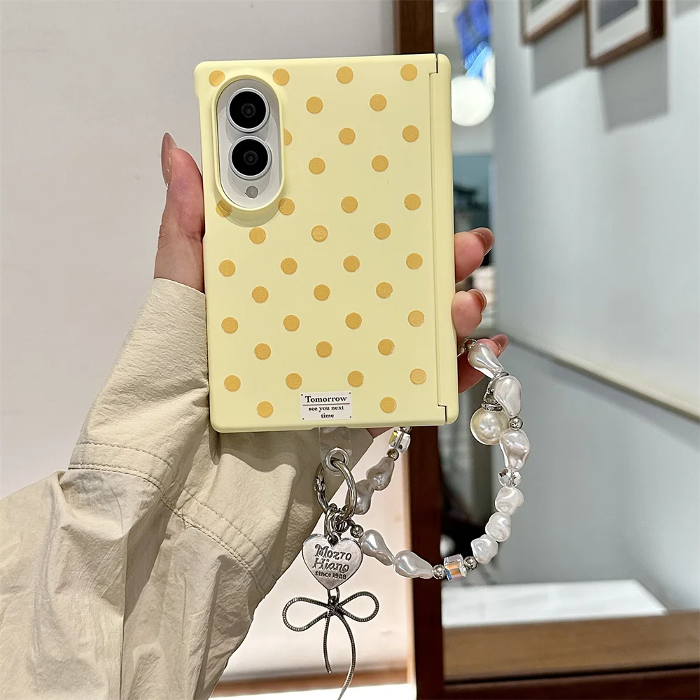Korea Cute Cartoon polka dots pink Skin feel Phone Case for Samsung Galaxy Z Fold 8 Cover Shockproof Protective Chain Fold8 case