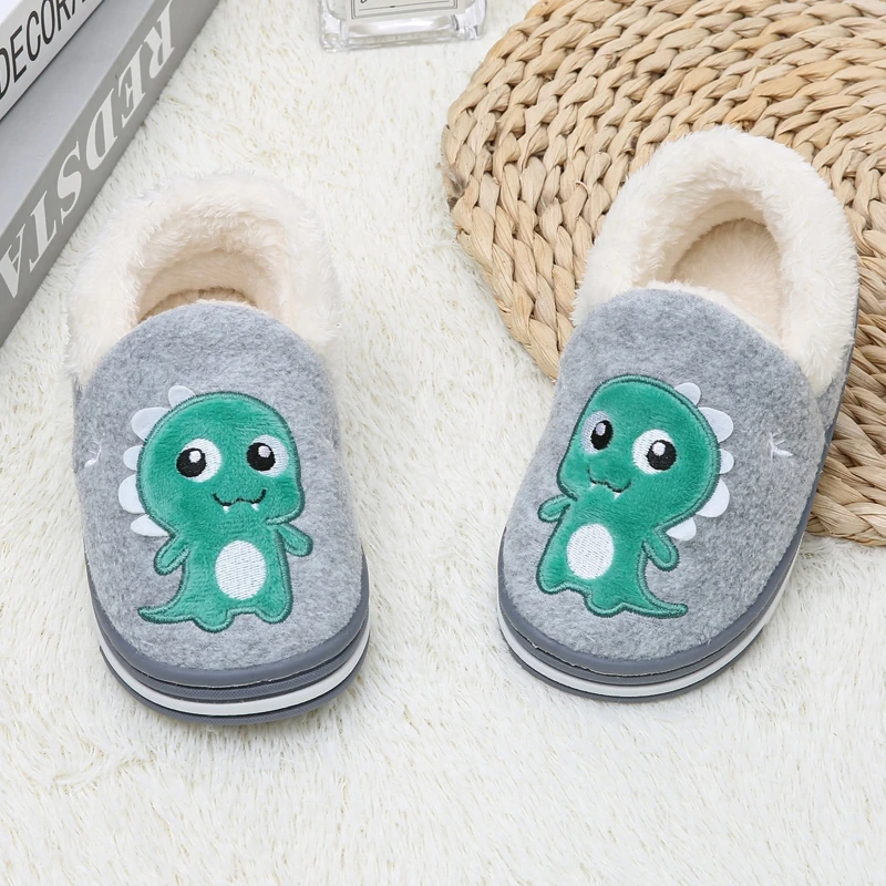 Fashion Toddler Boy Slippers Winter Shoes Kid Casual Home Wear Baby Warm Anti-slip Loafers Cartoon Dinosaur Child House Footwear