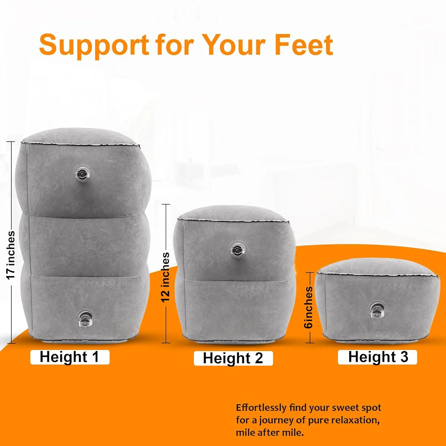 Inflatable Foot Rest Pillow with Pump, Adjustable 3-Layer Height for Travel, Airplane, Car, Train, Office