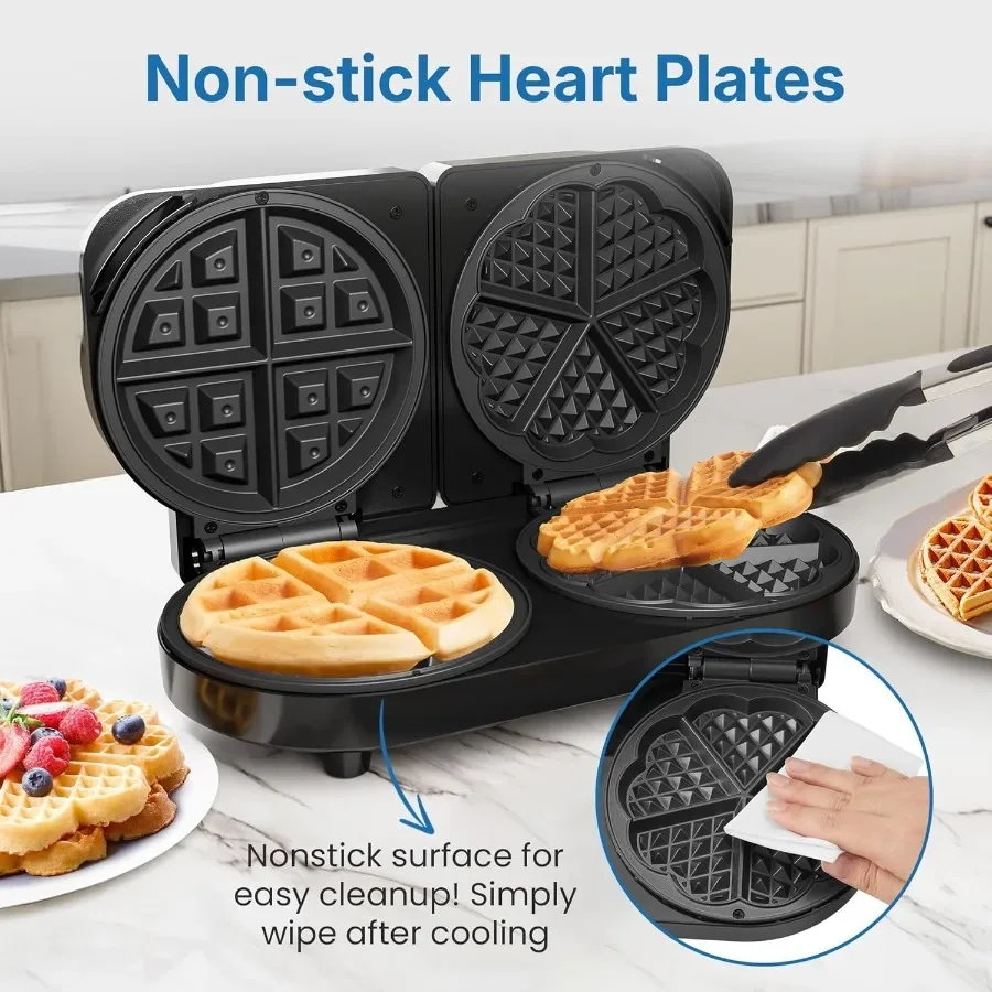 家庭用ダブルベルギーワッフルメーカー：2つの調節可能な焼き色コントロール付き電気ワッフルマシン、焦げ付き防止表面