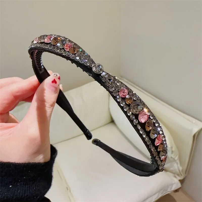 

Korean Style Women Vintage Luxury Bling Bling Full Rhinestones Bowknot Headwear , Woman Black Bow Headband Hair Accessories