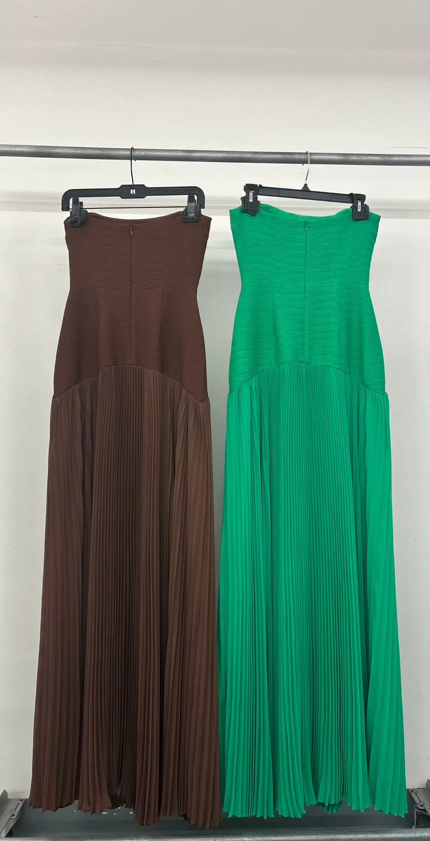 Women Green Strapless Maxi Dress High Waist Pleated Elegant lady Slim party dress