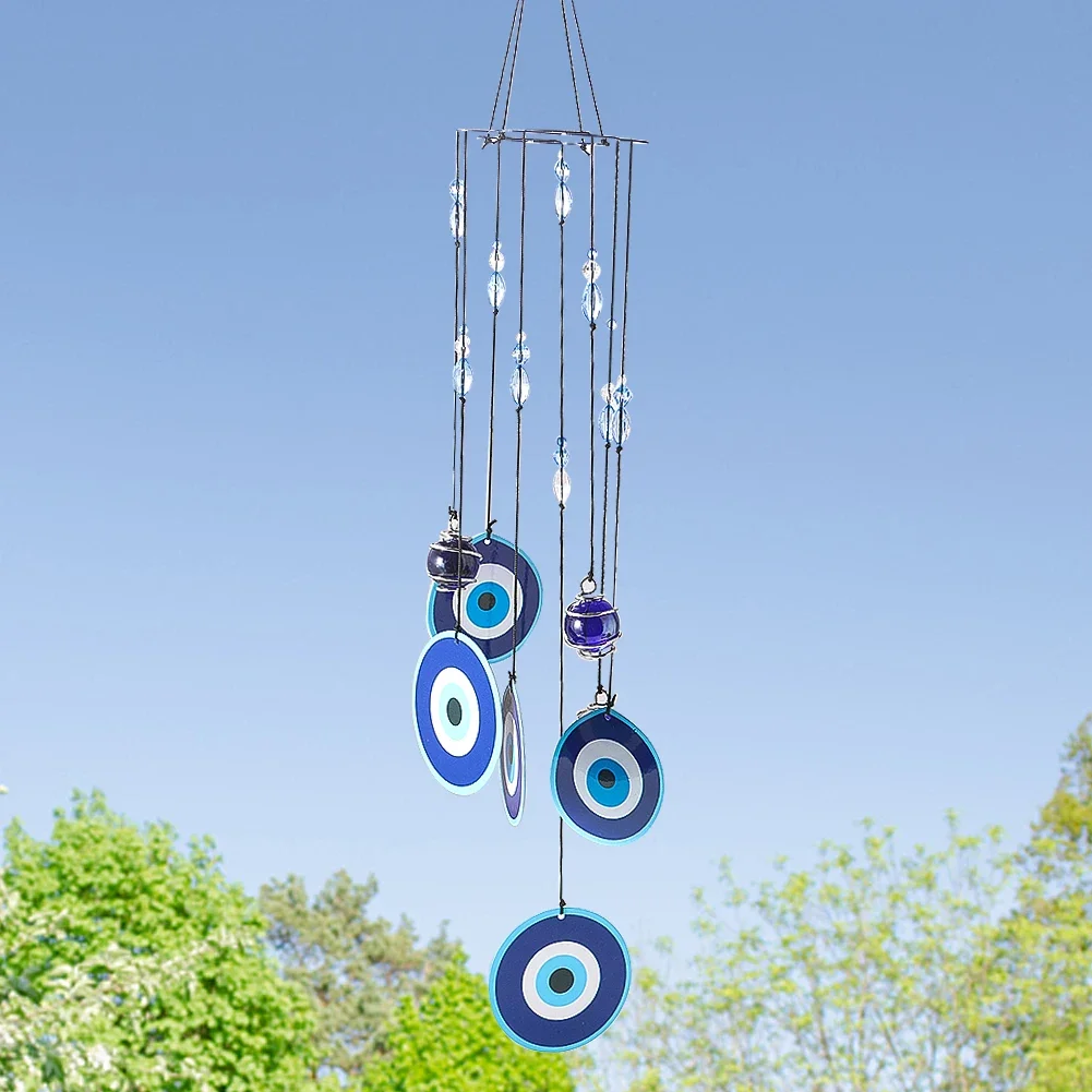 

Bohemian Style Creative Blue Eyes Iron Sheet Metal Mascot Feng Shui Wind Chimes Pendant Home Garden Decoration Accessories Gifts