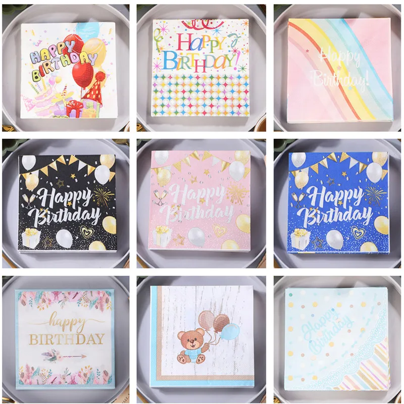 

20Pcs/pack 33x33cm Happy Birthday Theme Paper Disposable Tableware Napkin Tissues DIY Party Decoration