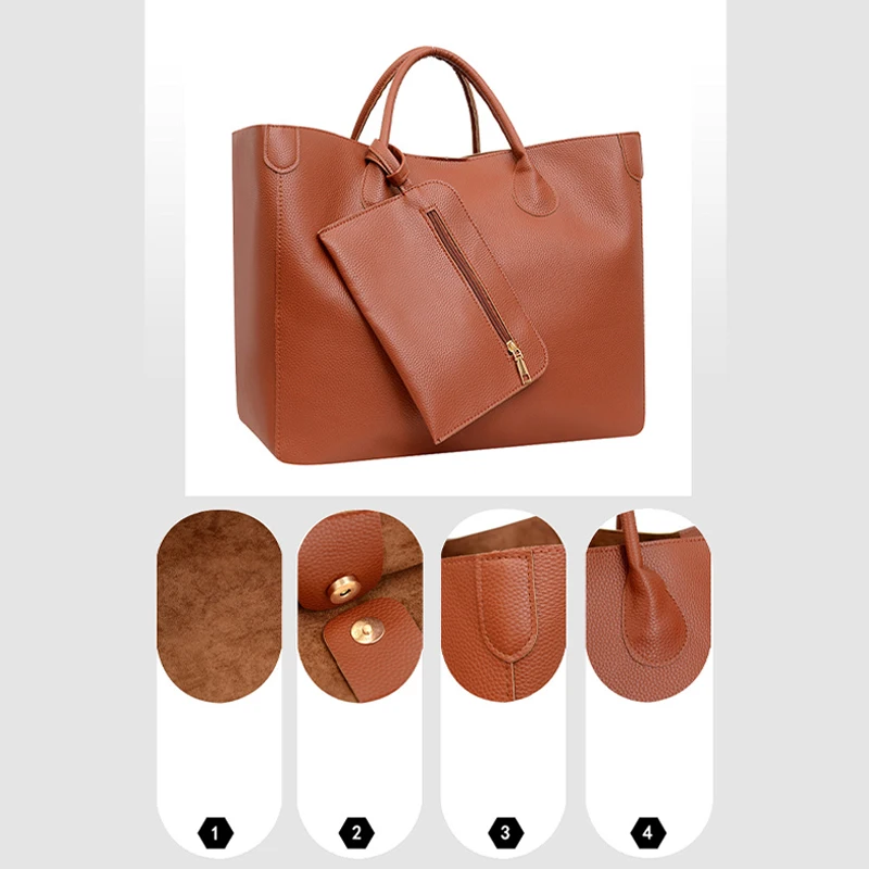 Cow Patterned Tote Bag with Matching Purse,Solid Color Bag Set