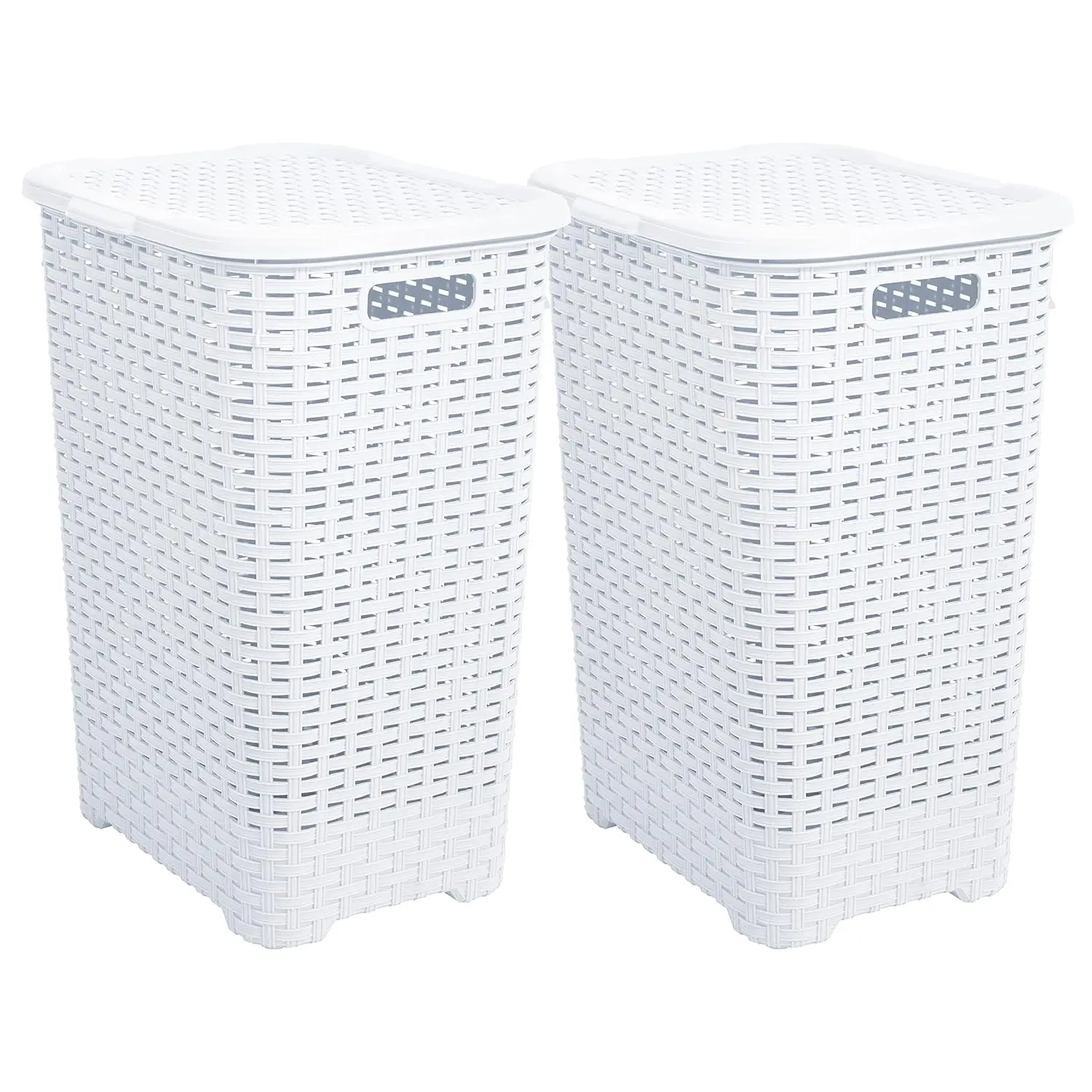 Plastic Laundry Hamper with Lid Laundry Hamper Basket, White 2 Pack Tall Cloths Hamper Organizer with Cut-out Handles. Space
