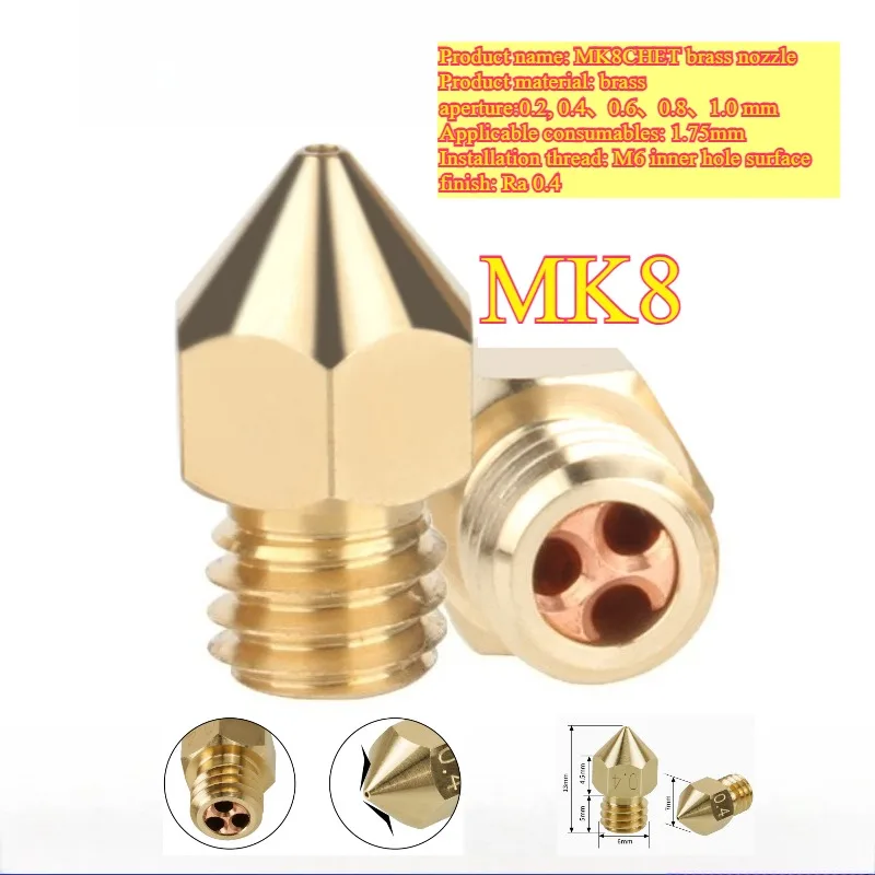 

3D Printer Parts for Ender3 MK8 Brass CHT Nozzle Three Hole Clone High Flow Nozzle High Temperature Resistant