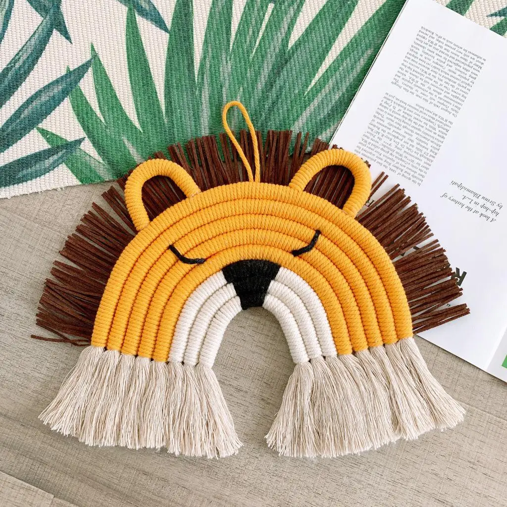 Handwoven Rainbow Animal Tapestry Wall Decor Boho Living Room Macrame Ornament for Girls Bedroom