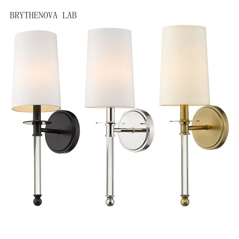 Retro Fabric Wall Lamp American Countryside Living Room Background Sconces Bedroom Bedside Hotel Lighting Engineering Fixture