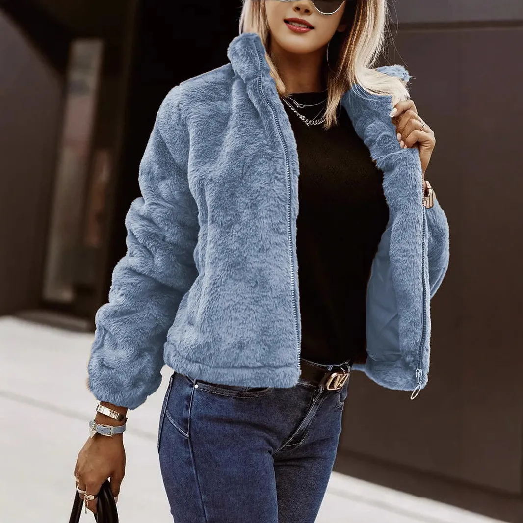 Loose Fit Zipper Closure Coat Commuter with Regular Length Zipper Cardigan Regular Sleeve Sweet and Fresh Women Winter Jacket