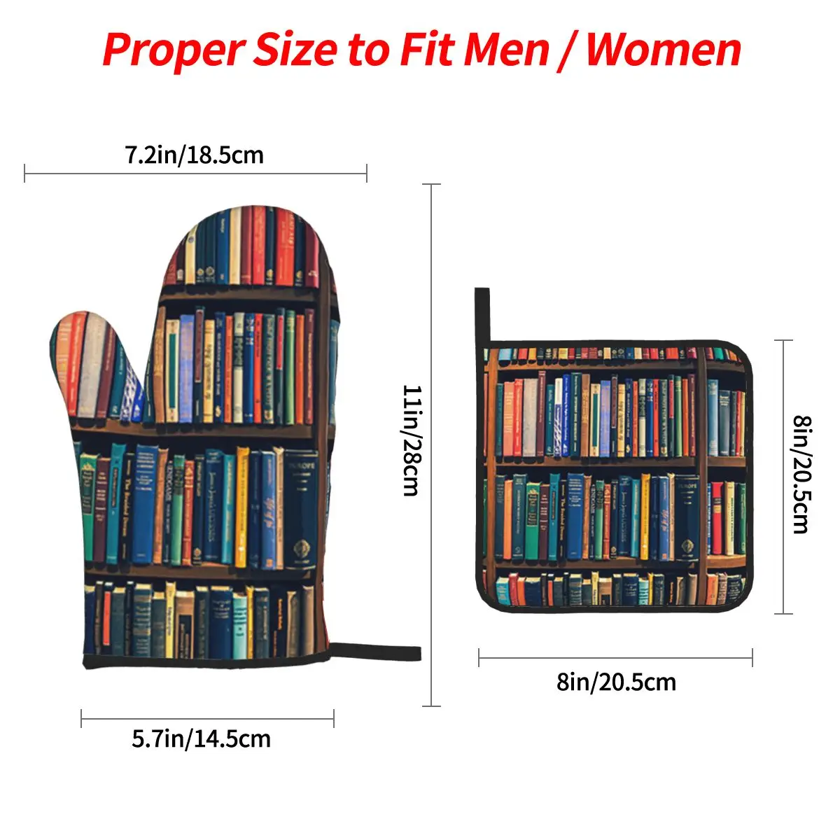 Education Library Book Oven Mitts and Pot Holder Sets of 4 for Baking Kitchen Cooking Grilling Resistant Non-Slip Gloves