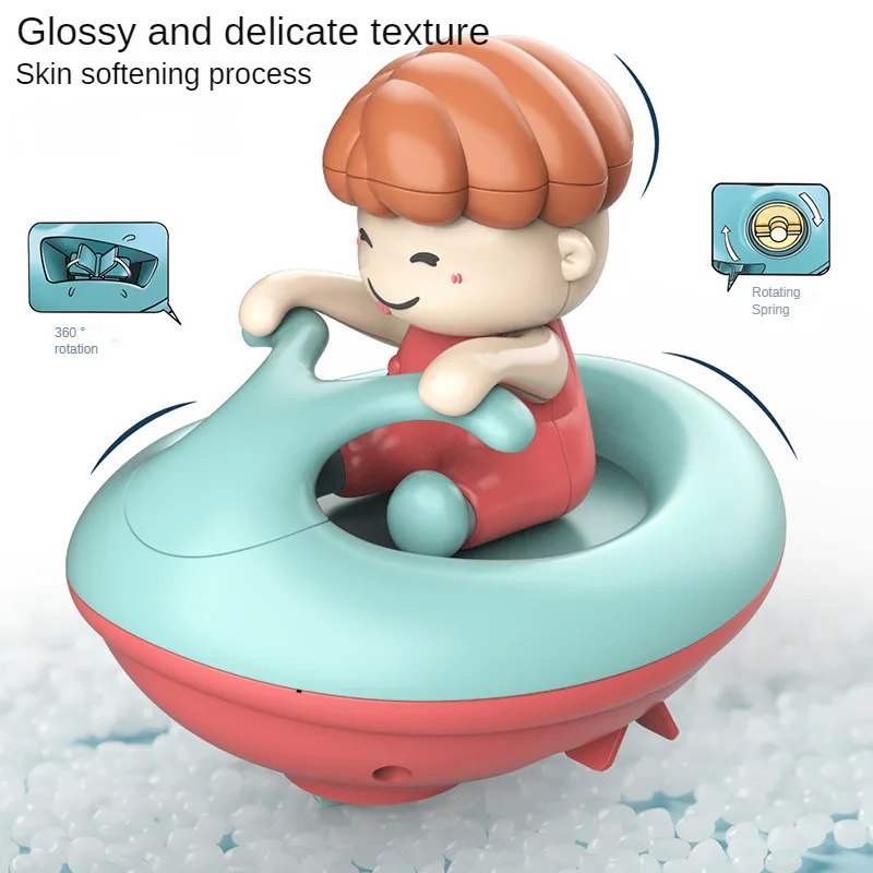 Barco de juguete esencial para el baño de bebé, barco de juguete para la piscina, tiempo de baño, divertido diseño de dibujos animados, No requiere baterías, barco para jugar en el agua, gira 360 grados