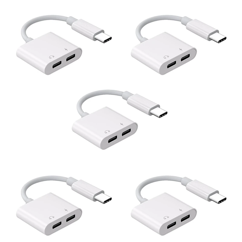 RISE-4X 2 In 1 Dual Type C Headphone Adapter USBC Splitter Jack AUX Audio Charging Converter For Huawei Samsung Xiaomi