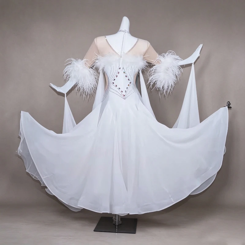 Advanced Ballroom Competition Dance Dresses New Style White Shine Ballroom Dance Dress Standard Modern Waltz Dancing Skirt