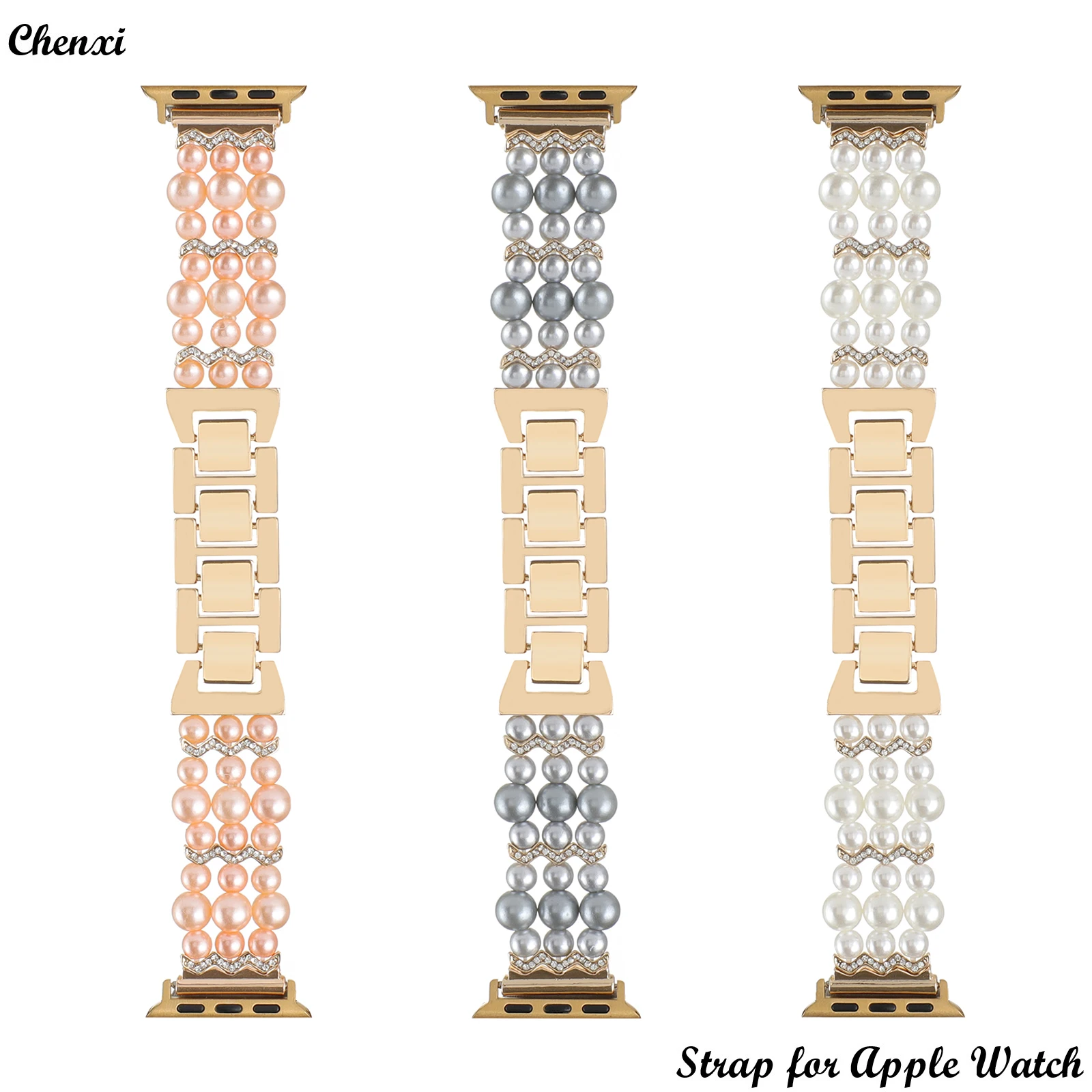 Strainless strap for Apple watch band pearl bracelet chain iwatch87654321SE 41/40/38mm45/44/42mm Ultra metal steel women wrist