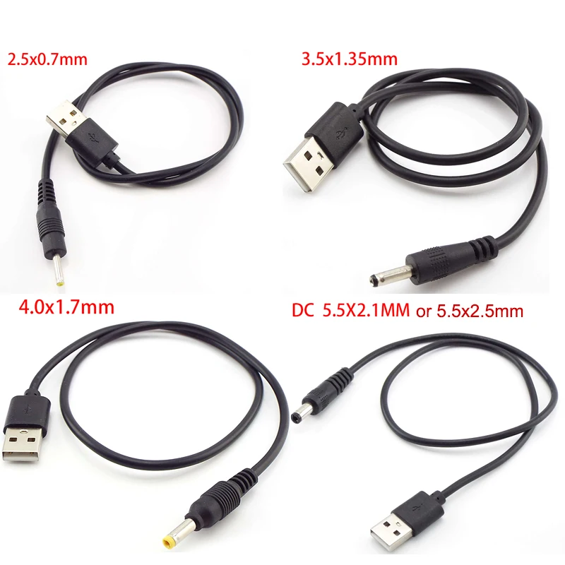 Rallonge mâle USB type A vers DC 5.5x2.5mm, 3.5mm, 4,0mm x 1,7mm, 5.5x2.1mm, 1m