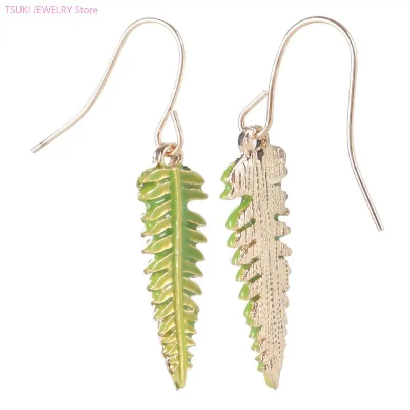 62KE Delicate Earring Unique Earring Bohemian Green Fern Earring