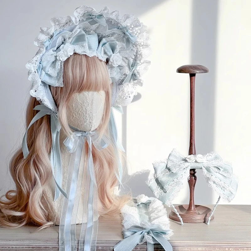 

Original Handmade Christmas Ice Blue Color Scheme Flower Wedding Style Bonnet Lace Bow