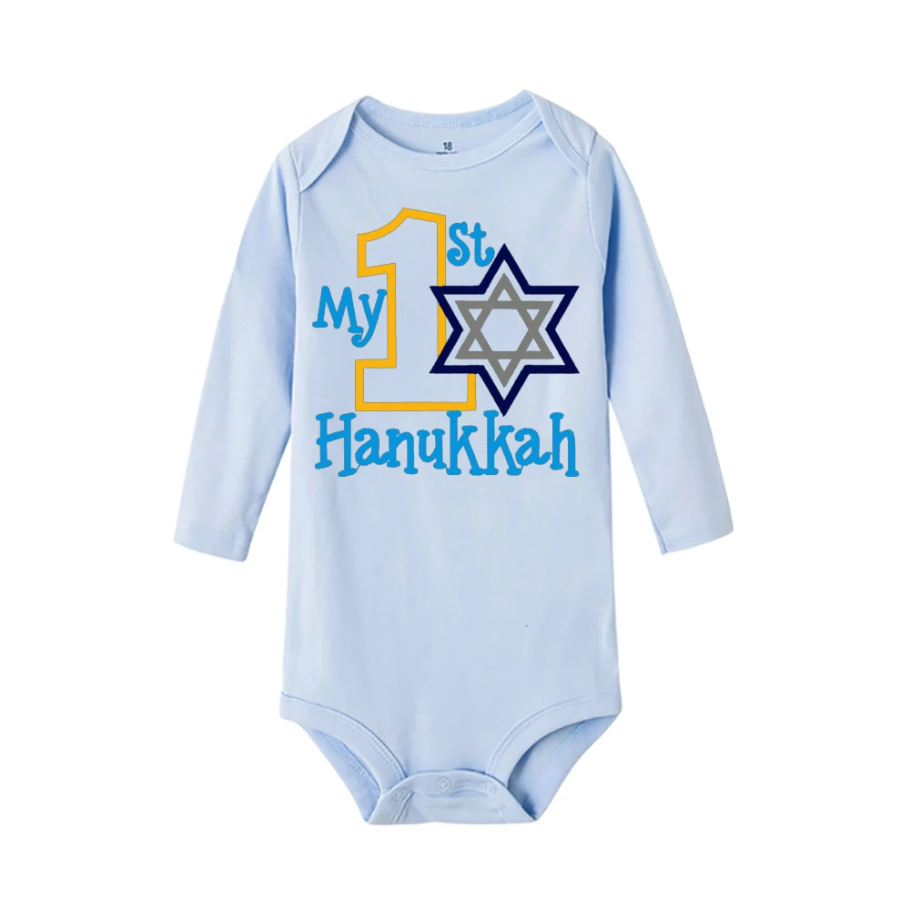 My 1st Hanukkah Print  Newborn Rompers Chanukah Baby Girl Boy Clothes Long Sleeve Infant Bodysuits Kids Festive Jumpsuit Outfits