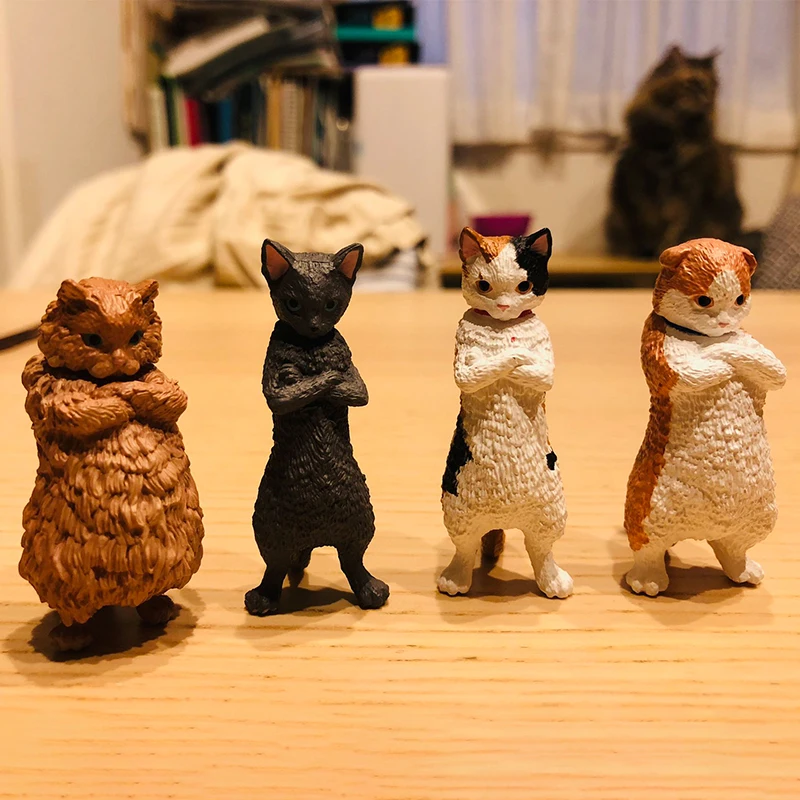 Genuine Gacha Figure Small Scale Model Standing Pride Cat Twists Eggs Head Movable Action Figure Model Toys